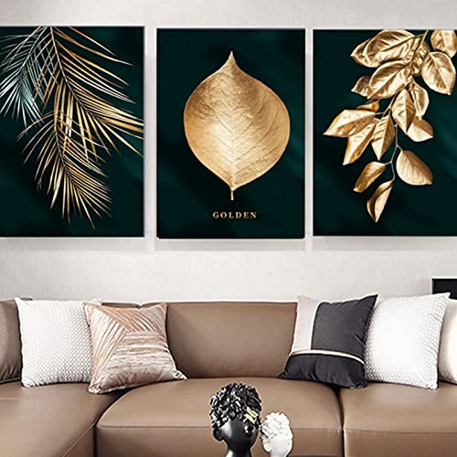 HEHGVCF Abstrakte Moderne Leinwandbilder Pflanzen-Poster Wandbild Poster Wald Gold Grün Leinwand Bilder Abstrakte Bilder Wohnzimmer Leinwand Ohne Rahmen (Gold,40 x 60cm)