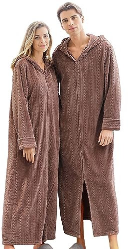 Beokeuioe Cappotto da sauna in pile allungato in peluche, per la casa, a maniche lunghe, da uomo, in cotone, con cappuccio e zip, Caffè A2, M