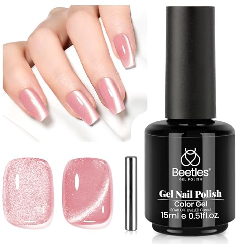 Beetles Pink Cat Eye Gel Polish 15 ml hellrosa Glitzer mit magnet | Gel-Nagellack sommerliches Ablösefunktion UV-beständig Soft Afternoon Sommer Kollektion Nageldesign-Geschenkidee für Frauen