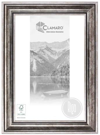 CLAMARO Riga Bilderrahmen Antik Barock, 68 mm, Silber Antik, 60x70 cm | Profiltiefe 33 mm, Außenmaß 72x82 cm, Acrylglas, HDF-Rückwand, Metall-Aufhänger, Hoch- und Querformat, für Fotos