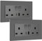 BSEED Double Switched Sockets with USB C and USB A Charging Ports, UK Standard Electric Power Sockets with Glass Panel, 2 Gang 13A Wall Socket, Grey,2 Pack