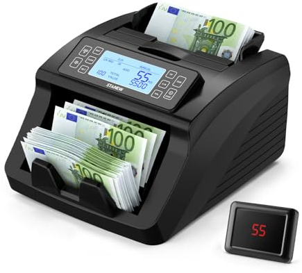 Banknotenzähler AL-5800, Stanew Zählmodi nach Bündel und Schnitten, professioneller Geldscheinzähler Euro,UV/MG/IR, Geschwindigkeit >1000 Stück/min, EUR/USD/GBP