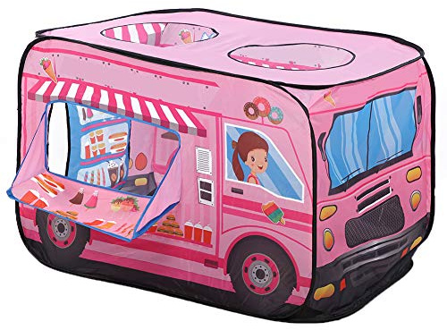 HUSHUI Kinderzelt, Eiswagen, Kampfwagen, Polizistenbus, Faltbares Spielzelt mit Atmungsaktivem Tüll-Design, für Im Innen- und Außenbereich, Spielhaus (Eiswagen)