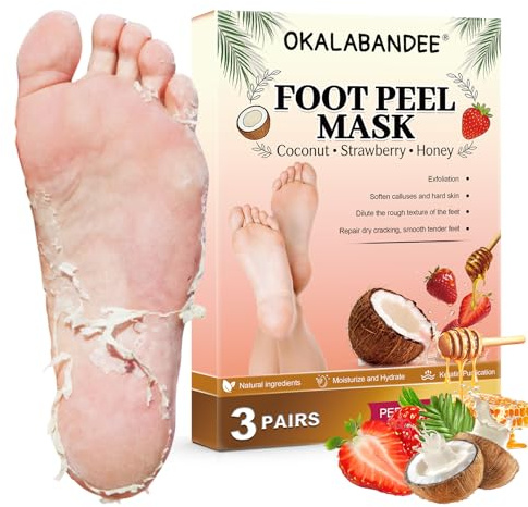 3 Paires Masque Pied Exfoliant, Peeling pied masque, Exfoliant Anti Callosités, Masque Hydratant pour les pieds, Pieds Secs et Fendillés(coco/Fraise/Miel)