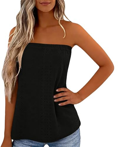 Générique Femmes Bustier Bandeau Tops Sexy Été Tunique sans Manches Vest T-Shirt Floral Debardeur Ample Chemise sans Bretelle Haut Dos Nu Blouse Couleurs Pures Haut Tendance Doux Confortable