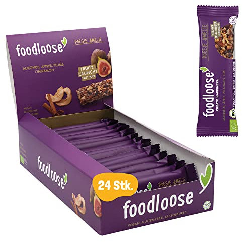 foodloose Bio-Nussriegel Poesie Amelie | Vegane, laktose- und glutenfreie Bio-Riegel ohne raffinierten Zucker | Mandeln, Äpfel, Pflaumen & Zimt | Vorteilspack (24 Riegel x 35g)