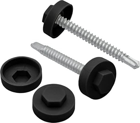 Black (Pack of 200 CAPS) - 16mm Hexagonal TEK Screw Cover CAPS to FIT 8mm (5/16) TEK Screws