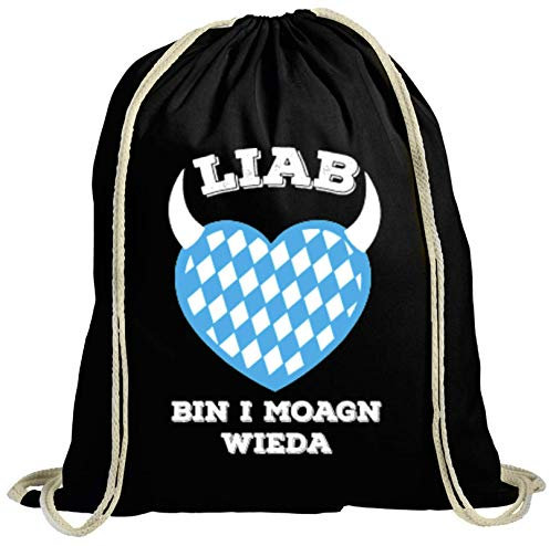 Shirtstreet Gaudi Wiesn natur Turnbeutel Rucksack Gymsac Oktoberfest - Liab bin i moagn wieda, Größe: onesize,schwarz