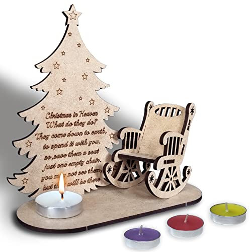 Memorial Christmas Ornaments, In Heaven Chair Graveside Memorial Ornaments Bereavement Gift With 4 Candle, Remembrance Candle Ornament Wooden Cards To Remember Loved Ones