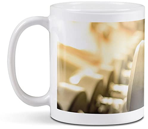 1 x 11oz (284ml) White Ceramic Mug Cup - Dumbbell Weights Fitness Design for Coffee Tea Drinks Kitchen Birthday Office Fun #2649