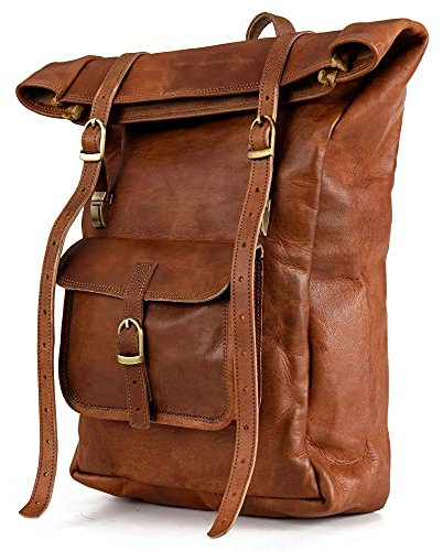 Berliner Bags Vintage Rucksack Leeds aus Leder, Fahrradrucksack mit Laptopfach für Damen und Herren (Braun M)