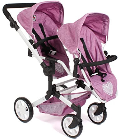 Bayer Chic 2000 - Puppenwagen Linus Duo, Zwillingspuppenwagen für Kinder von 4 bis 8 Jahren, Jeans pink, 690-62