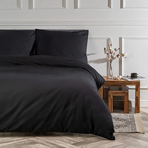 VelvetHome Deluxe Bettwäsche 135x200 Baumwolle Bettbezug 135x200 cm mit Kissenbezug 80x80 cm Hohe Qualität Bettwäsche-Set mit Reißverschluss 100% Baumwolle Made in EU Schwarz 135 x 200