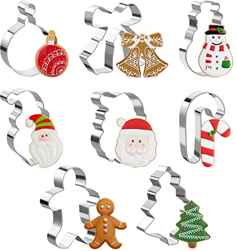 MELLIEX 8 Piezas Moldes para Galletas Navidad, Cortadores de Galletas Navidad Cookie Cutter para Repostería, Chocolates, Cookie, Fondant Molde de Figuras Varias Tema Navidad