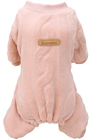 Izefia Dog Sweater Clothes Fleece Woolen Winter Warm Sweat Shirt 4 Legs Jumpsuit Pajamas Twist Print Sweater for Small Dog Medium Cat Pink XXL