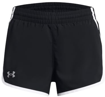 Under Armour Girls' Fly by Shorts, (001) Black/White/Reflective, Large