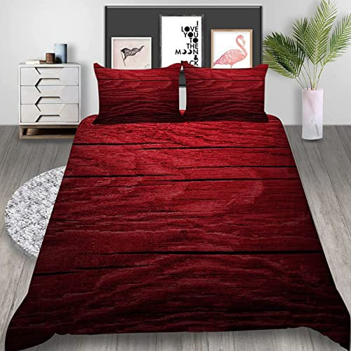 Exquisite Bettwäsche-Sets für King-Size-Betten, rotes Holzmuster, 3D-gedruckte Bettwäsche aus rotem Holz, Doppelbett-Set, weiches Mikrofaser-Bettwäsche-Set, Bettbezug 230 x 220 cm und 2 Kissenbezüge 5