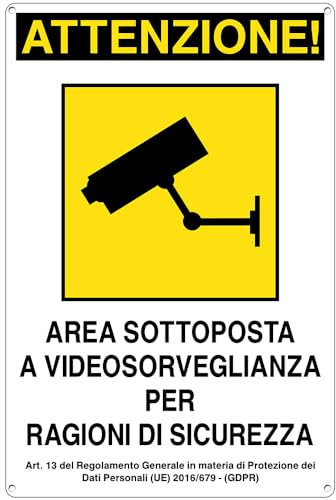 Virsus Cartello Area Videosorvegliata per ragioni di sicurezza 955/A, Misura 20x30 cm, Pannello di Sorveglianza in Alluminio, per Aziende, Uffici, Magazzini, Condomini, Immobili (1)