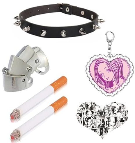 Generic XHBTS Oosakii Cosplay-Knöchelringe, Nana, PU-Choker, Keychian, gefälschte Puff-Zigaretten und Aufkleber, Schmuckzubehör, Requisiten, Silber, Edelmetall, Kein edelstein