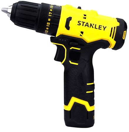 STANLEY Trapano avvitatore a percussione senza fili spazzolato SCH10D1-IN (12 V), batteria da 1 x 2 Ah e caricabatterie da 1,5 A, luce LED, interruttore a grilletto a velocità variabile, pulsante