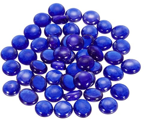 sourcing map Decorative Flat Glass Marbles 12-14mm Rock Vase Filler Beads Pebbles Navy Blue for Fish Tank Table Scatter Decor, 50Pcs