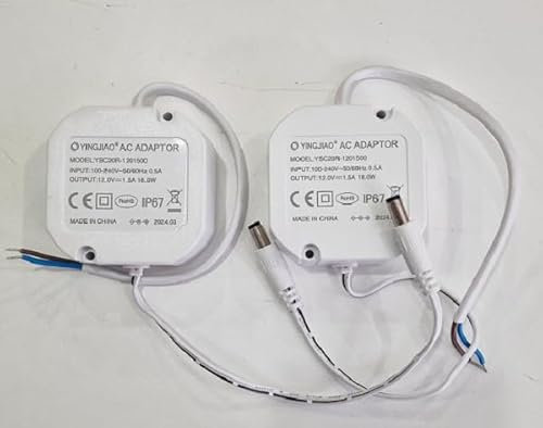 enterelettronics Kit 2 Alimentatore 12V Stabilizzato (1.5A) Caricatore Universale 18W IP67 per Telecamere Videosorveglianza Stagno con Cavi Alimentazione - Bianco