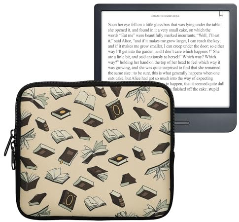 kwmobile Tasche für eReader - Neopren Hülle Schutzhülle Bücher und Seiten Beige Braun Gold - Innenmaße