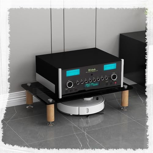 HAEKEBC HiFi Audio Video Geräteschrank Massivholz Gehärtetes Glas Verstärkerschrank Professionelles Rack Audio Tower Mehrschichtiger Stoßfester Medienständer(Black,1 Tier)