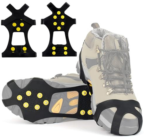 Anti Rutsch Schuhspikes, Steigeisen, Schuhspikes Schnee und EIS Anti Rutsch, Schuhkrallen mit 10 Zähne, Ice Grips Klampen Eisspikes für Damen und Herren Winter Outdoor Sports Wandern Eisfischen