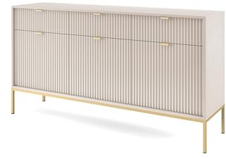 Easy4You Kommode N1 Kaschmir Matt 154x83x40 cm (B x H x T) mit 3 Schubladen und 3 Türen Sideboard Ideal für Wohnzimmer, Schlafzimmer Moderne Elegante Schubladenschrank mit Gold Metallfuß