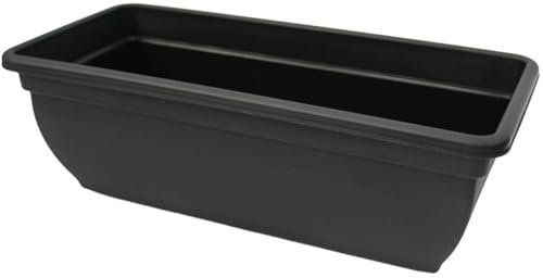 Rammento Maceta de plástico reciclado de 46 cm de largo, color negro, resistente a la intemperie, maceta grande de jardín de 15 litros, maceta rectangular para exteriores, maceta de hierbas para