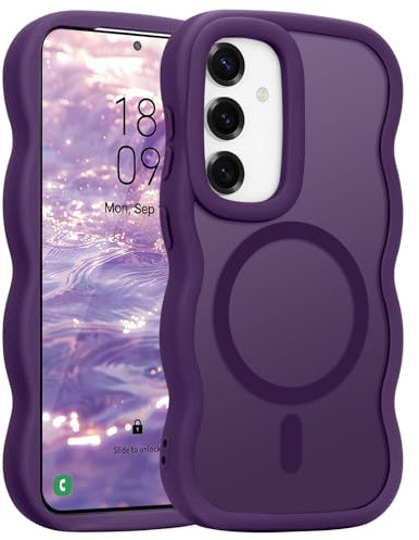 Pepmune Cover Magnetica per Samsung Galaxy S25 Plus/S24 Plus Custodia Compatibile con Magsafe Cornice Ondulata Forma Custodia Traslucida Opaca Cover Protettiva Sottile Antiurto Case Viola