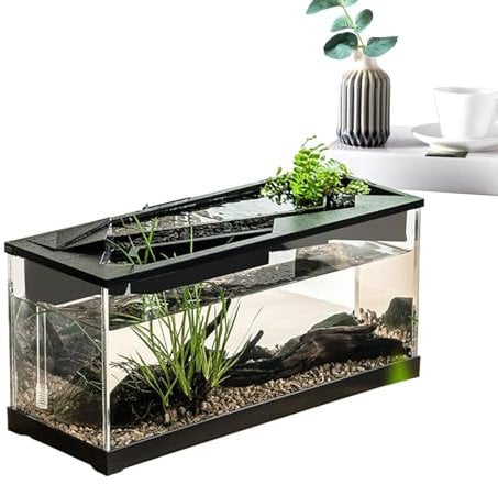 Desktop Fischtank Aquarium mit Hydroponik, 12L Öko-Aquarium aus Transparent Acryl mit Luftpumpe & Filtersystem, Leise Aquarium für Büro/Wohnzimmer (Schwarz)