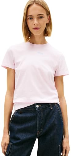Tommy Jeans Damen T-Shirt Kurzarm Essential Logo mit Rundhalsausschnitt, Rosa (Pearly Pink), XL