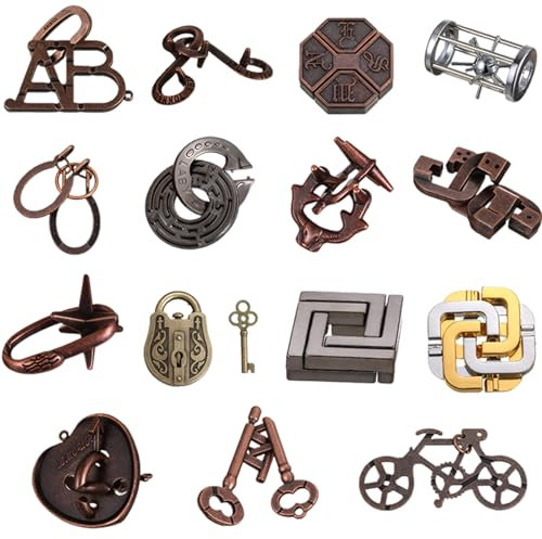 Twin Key Lock Puzzle, 15Pcs Classical Metal Lock Puzzle, Traditional Brain Teaser Puzzles for Games, Unlock Interlock Brain Teaser Toys Gifts for Adults & Kids