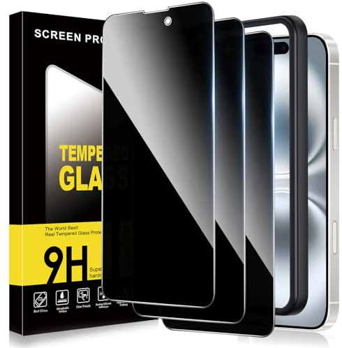 ZhuoFan Sichtschutz für iPhone 16 Panzer Schutz Glas,Privacy Schutzfolie Displayschutz,Anti-Spy 10H Härte Folie Schutzglas Blickschutz mit Rahmen Positionierhilfe,Bläschenfrei,3 Stück