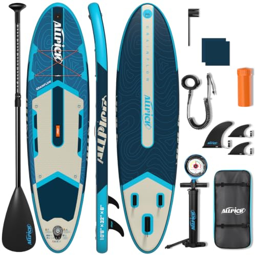 ALLPICK Stand Up Paddling Board Aufblasbar, SUP Board Set, 200kg | Universal Kamerahalterung, Komplettes Zubehör, Verstellbares Paddel, Anfänger, Fortgeschrittene