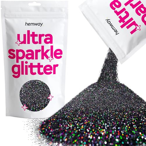 Hemway Ultra Sparkle Glitter - Black Holographic | Metallic Flakes for Resin & Epoxy Crafts | Supplies for Tumblers, Festival, Hair, Face, Body, Eye & Nail Art Decoration | 100 g
