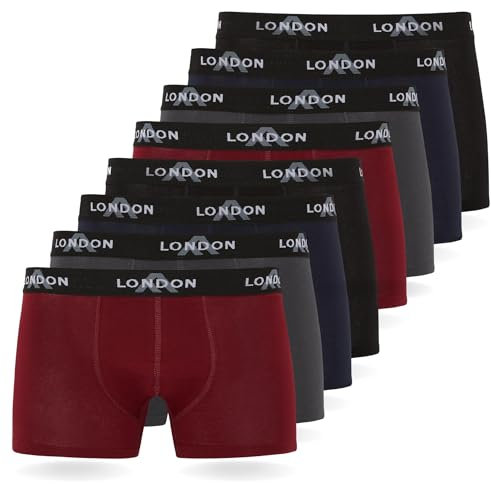 FM London Pacchetto da 4/8 Mutande Uomo, Boxer Uomo Cotone, Aderenti e Confortevoli per l'Uso Quotidiano, Colori scuri assortiti (8 pezzi), M
