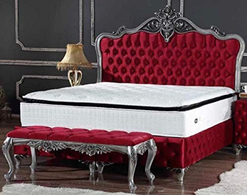 Casa Padrino Barock Doppelbett Bordeauxrot/Silber - Prunkvolles Bett mit Matratze - Barock Möbel
