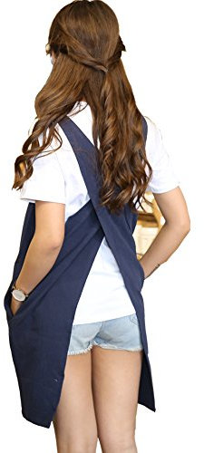 Weiche Baumwoll-Leinenschürze, einfarbig, Neckholder, Kreuzbandage, Schürzen, japanischer Stil, X-Form, Küche, Kochen, Kleidung, Geschenk für Frauen, Koch, Einweihungsfeier, Dunkelblau