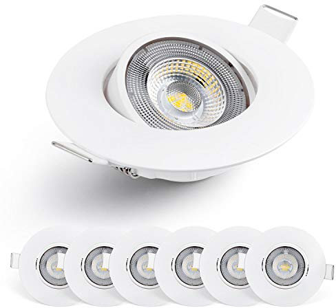 EMOS LED Einbaustrahler 230V, 5W / 450lm, 50° Schwenkbar, Kaltweiß 6500K (Tageslichtweiß) | Spot Flach 68mm Lochmaß | Set Mit 6 Stück 230V, Rund (Weiß)