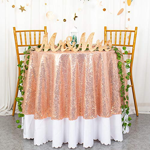 Tovaglia rotonda da 125 cm con paillettes color oro rose per tavolo rotondo da 125 cm per feste di nozze, banchetti, tovaglia in lino, decorazione per la casa Gonna da tavolo per feste di compleanno