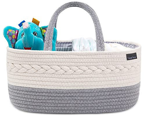 YeaYee Baby Windel Caddy Organizer，Multifunktionale Aufbewahrungsbox für Windeln， mit wechselbaren Fächern, 100% Baumwoll-Leinen, tragbarer Aufbewahrungskorb für Windeln, Babyparty-Geschenk
