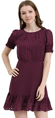 Allegra K Vestido De Gasa Dobladillo con Volantes Manga Corta Abullonada para Mujeres Fucsia M
