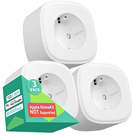 Meross Intelligente Steckdose (Typ F), WLAN-Steckdose, kompatibel mit Alexa, Google Home und SmartThings, 3 programmierbare Steckdosen mit Sprachsteuerung, Fernbedienung und Zeitfunktion