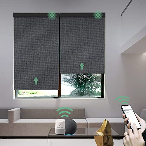 Yoolax Elektrisches Rollo Smart Rolladen mit Akkumotor und Fernbedienung Alexa kompatibel 100% Verdunkelung Innenrollos nach maß für Wohnzimmer Schlafzimmer Büro(Gitter Schwarz)