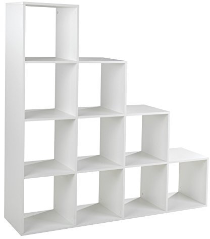 Nicht Zutreffend Raumteiler mit 10 Fächern - Weiß matt - 149 x 150 x 35 cm - Stufenregal Raumtrenner Standregal Bücherregal Wohnzimmerregal