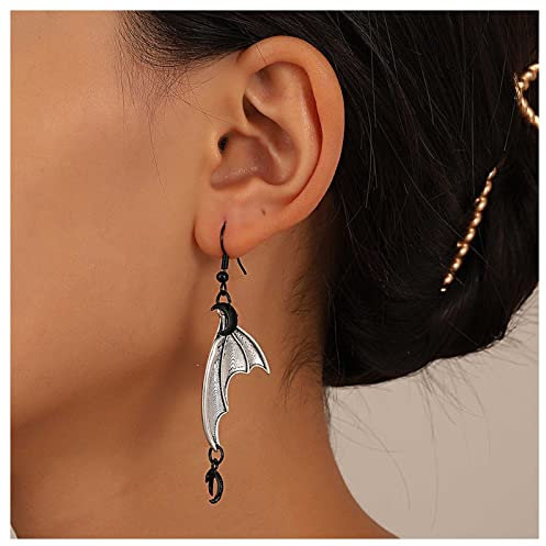 Dervivea Gothic Fledermaus Flügel Ohrringe Flügel Tropfen Ohrringe Halloween Silber Flügel Ohrringe Punk Dunkel Vampir Ohrringe Schmuck Für Frauen Und Mädchen