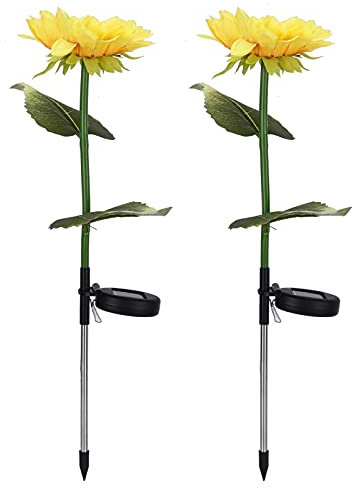 2er Pack Solar Sonnenblumen Lichter, Künstliche Blumen Licht Solarlampe, Künstliche Blumen Aussehen Design Für Garten Hof Dekoration Warmweiß